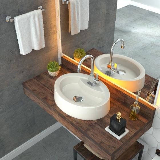 Imagem de Kit Cuba Ov43 com Torneira Luxo 1195 Metal e Válvula Click 1 Polegada G e Sifão Cromado e Flexível C