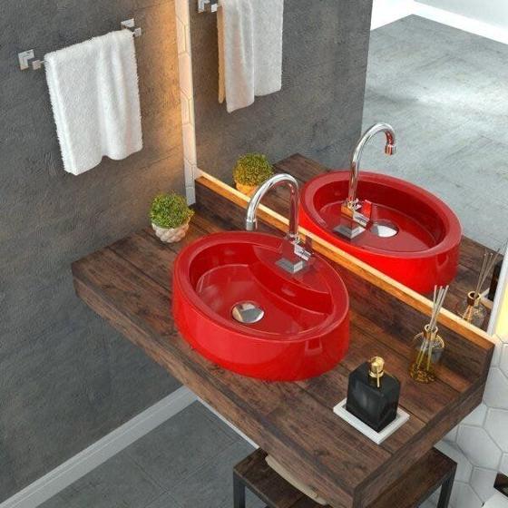 Imagem de Kit Cuba OV43 com Torneira Luxo 1195 Metal e Válvula Click 1 Polegada G e Sifão Pvc e Flexível Compa
