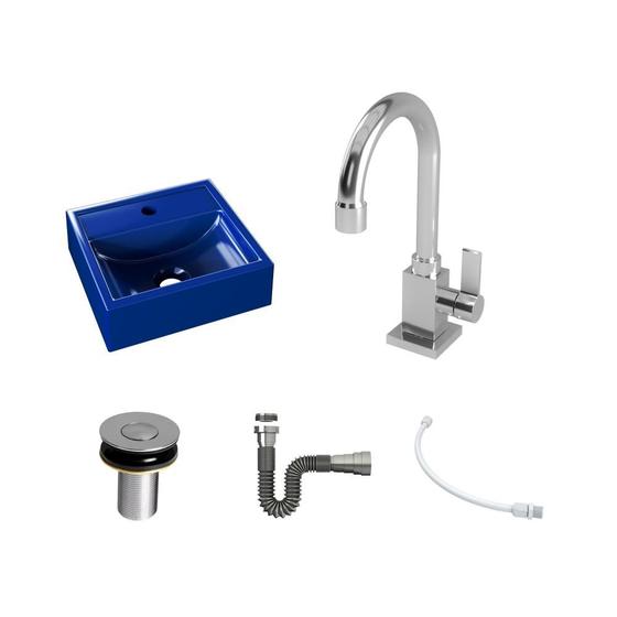 Imagem de Kit Cuba Q32 C/Torneira Luxo 1195 Metal + Válvula Click 1''B (2,6cm) + Sifão Cromado + Flexível