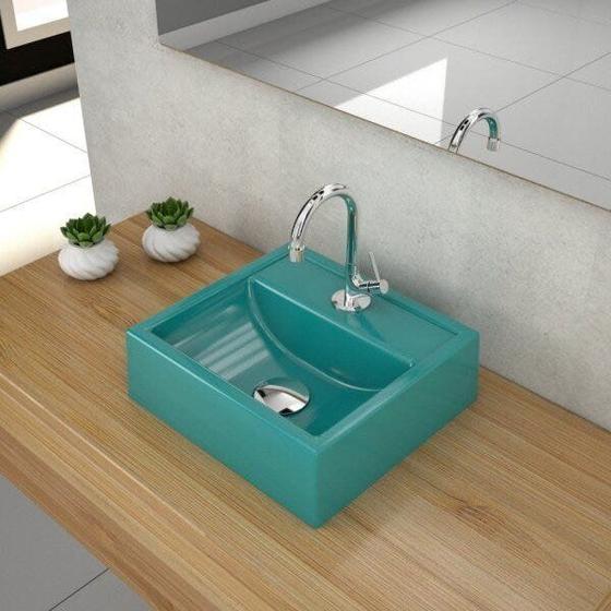 Imagem de Kit Cuba Q32 com Torneira 1198 Metal e Válvula Click 1"G + Sifão Cromado e Flexível Compace