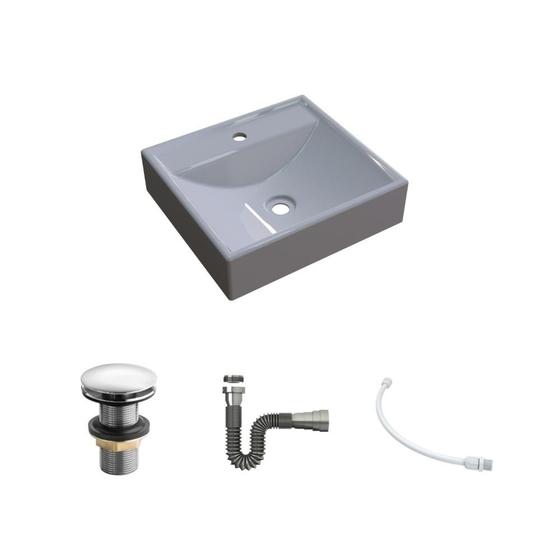 Imagem de Kit Cuba Q39 C/Válvula Click 1''G + Sifão Cromado + Flexível