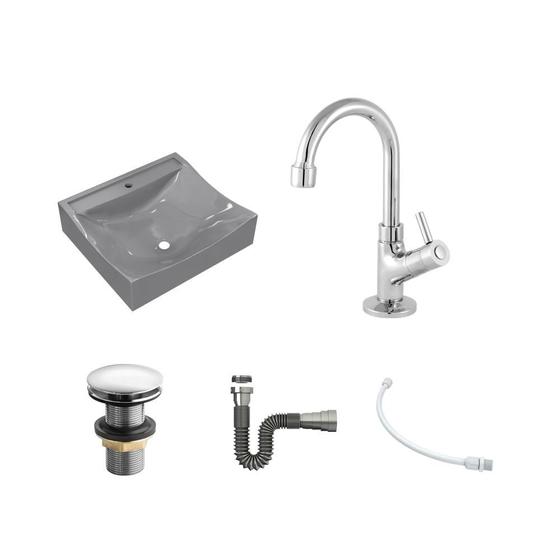 Imagem de Kit Cuba Q440 C/Torneira 1198 Metal + Válvula Click 1''G + Sifão Cromado + Flexível