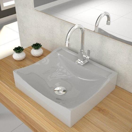 Imagem de Kit Cuba Q440 com Torneira Luxo 1195 Metal e Válvula Click 1"B e Sifão Cromado e Flexível Compace