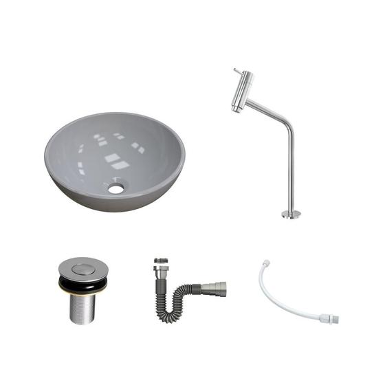 Imagem de Kit Cuba R35 C/Torneira Link 1062 Metal + Válvula Click 1''B (2,6cm) + Sifão Cromado + Flexível