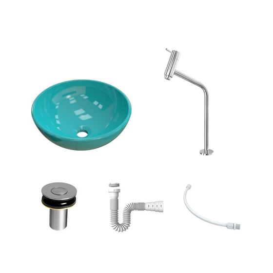 Imagem de Kit Cuba R35 C/Torneira Link 1062 Metal + Válvula Click 1''B (2,6cm) + Sifão Pvc + Flexível