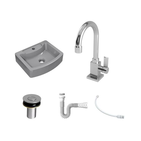 Imagem de Kit Cuba RT41 C/Torneira Luxo 1195 Metal + Válvula Click 1''B (2,6cm) + Sifão Pvc + Flexível