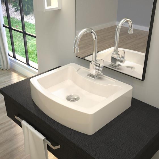 Imagem de Kit Cuba Rt41 com Torneira Luxo 1195 Metal e Válvula Click 1 Polegada B e Sifão Cromado e Flexível C