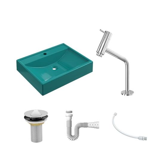 Imagem de Kit Cuba RT49 C/Torneira Pratika 1060 Metal + Válvula 1'' (2,6cm) + Sifão Pvc + Flexível