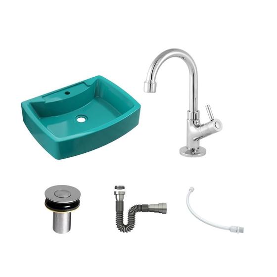 Imagem de Kit Cuba RT50 C/Torneira 1198 Metal + Válvula Click 1''B (2,6cm) + Sifão Cromado + Flexível