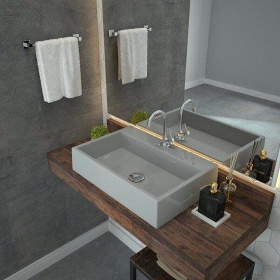 Imagem de Kit Cuba RT55 com Torneira 1198 Metal e Válvula Click 1 Polegada G e Sifão Cromado e Flexível Compac