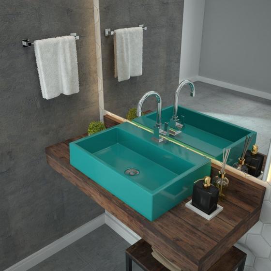 Imagem de Kit Cuba RT55 com Torneira Luxo 1195 Metal e Válvula Click 1 Polegada B e Sifão Pvc e Flexível Compa