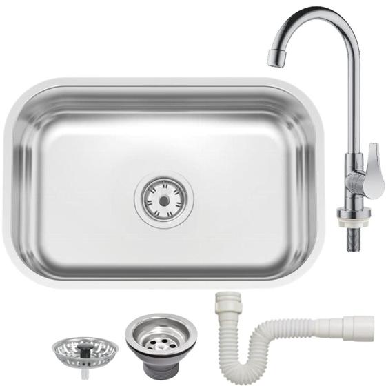 Imagem de kit Cuba Tramontina Cozinha 47x30 Ref: 94083/507+ Torneira de Mesa