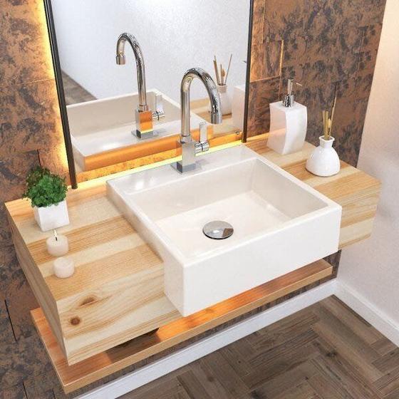 Imagem de Kit Cuba XQ395 com Torneira Luxo 1195 e Válvula Click 1 1/2 com Sifão PVC e Flexível Compace
