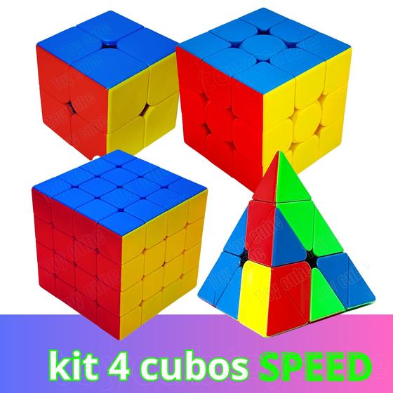 Imagem de Kit Cubo Mágico 2x2x2 + 3x3x3 + 4x4x4 + Piramide Profissiona