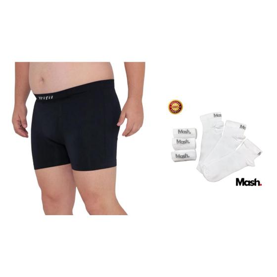 Imagem de Kit Cueca Boxer Plus Size Masculino Trifil - Tam.GG1 - Cor:Preto + Kit 3 Meias Sapatilha Tamanho:39 - Cor:Branco