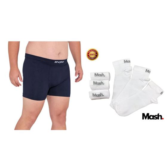 Imagem de Kit Cueca Boxer Plus Size MasculinoTrifil - Tam.GG2 - Cor:Marinho + Kit 3 Meias Sapatilha Tamanho:39 - Cor:Branco