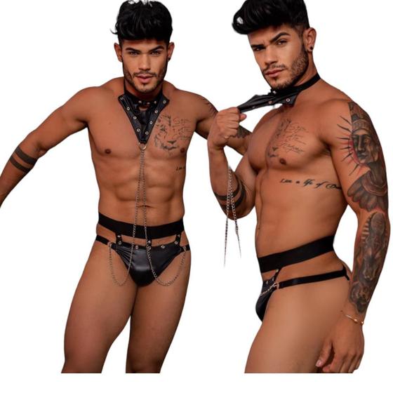 Imagem de Kit Cueca Jockstrap E Coleira Correntes Harness Super Sexy