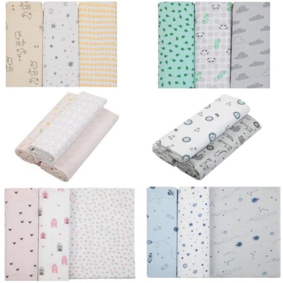 Imagem de Kit Cueiro Bebê Flanelado Compose Papi 80x80 Cm C 3 Unidades