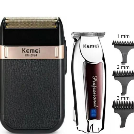 Imagem de KIT Cuidado Masculino (KEMEI 2024 + 9164) lâminas ajustáveis