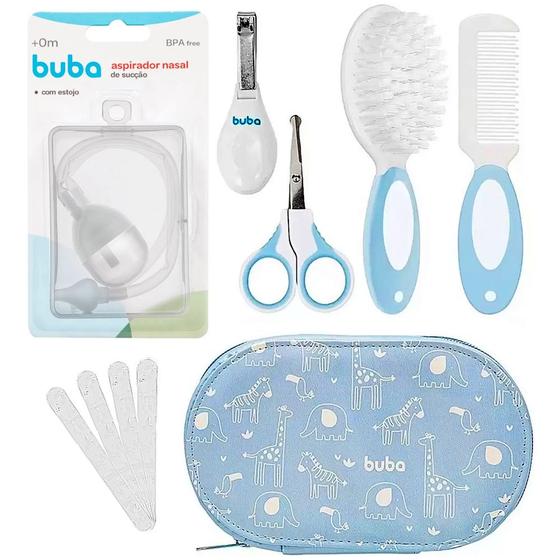 Imagem de Kit Cuidados Bebê Escova Cortador Aspirador Azul Buba 10 Pçs