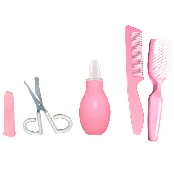 Imagem de Kit Cuidados do Bebê Com Pente Escova Tesoura Aspirador Nasal Kit Recém-Nascido Rosa Lillo