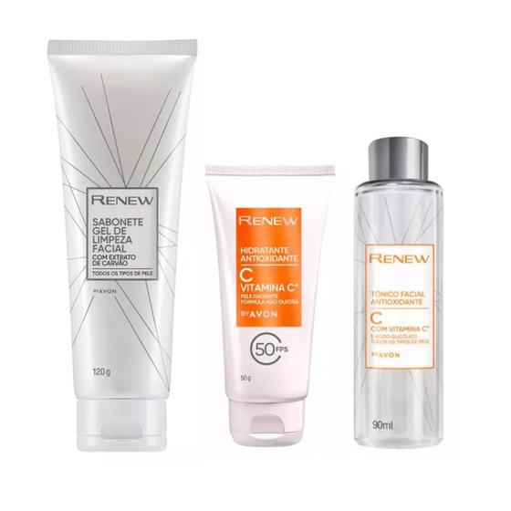 Imagem de Kit Cuidados Facial Limpeza Renovador Hidratante Renew Vitamina C pele radiante Skin care Avon 