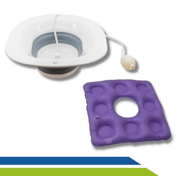 Kit Cuidados Hemorroida - Bacia Bidê Portátil para Banho de Assento + Almofada com Orifício Menor preço em Kit Cuidados Hemorroida - Bacia Bidê Portátil para Banho de Assento + Almofada com Orifício