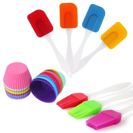 Imagem de Kit Culinária 12pcs. Forminha de Silicone, 1 Pincel, 1 Espátula de Silicone