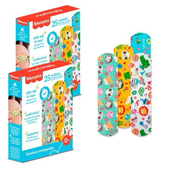 Imagem de Kit Curativo 4 Estampas Coloridas Infantil 50 Unidades Respirável Não Gruda Fisher-Price HC483