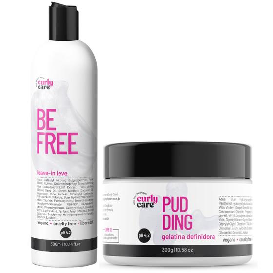 Imagem de Kit Curly Care Leave In Leve Be Free + Pudding Gelatina Definição Capilar Vegano Tratamento