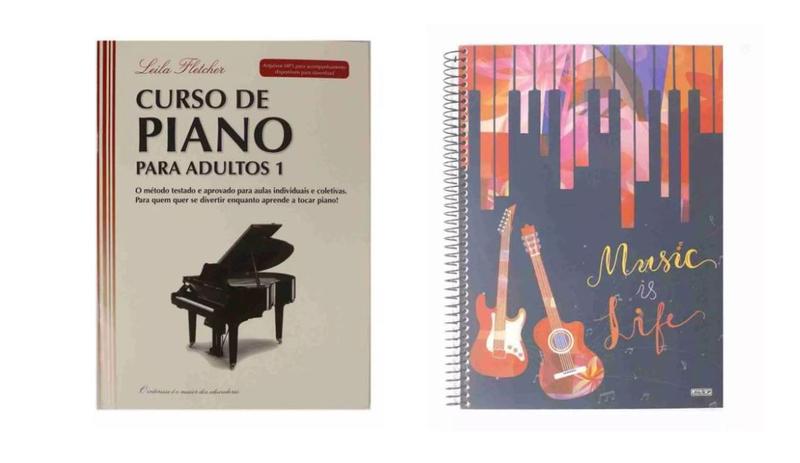 Imagem de Kit Curso de Piano para Adultos Leila Fletcher 1 + Caderno Música Pentagrama 80 Folhas