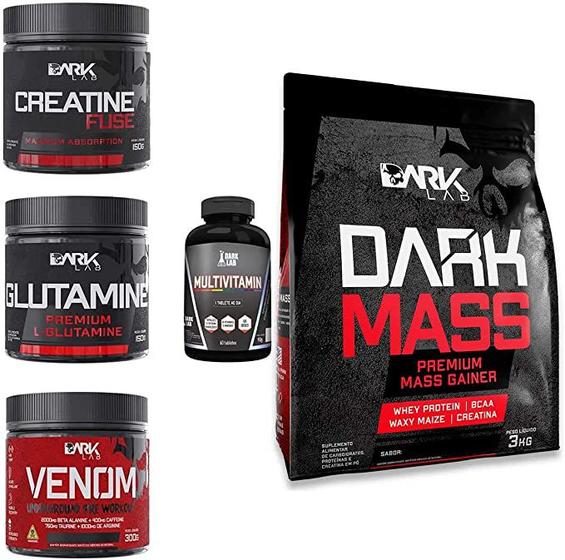 Imagem de Kit Dark Mass 3kg Choco Branco + Venom Frutas Verm + Crea Fuse 150g + Gluta 150g+ Multi Dark Lab