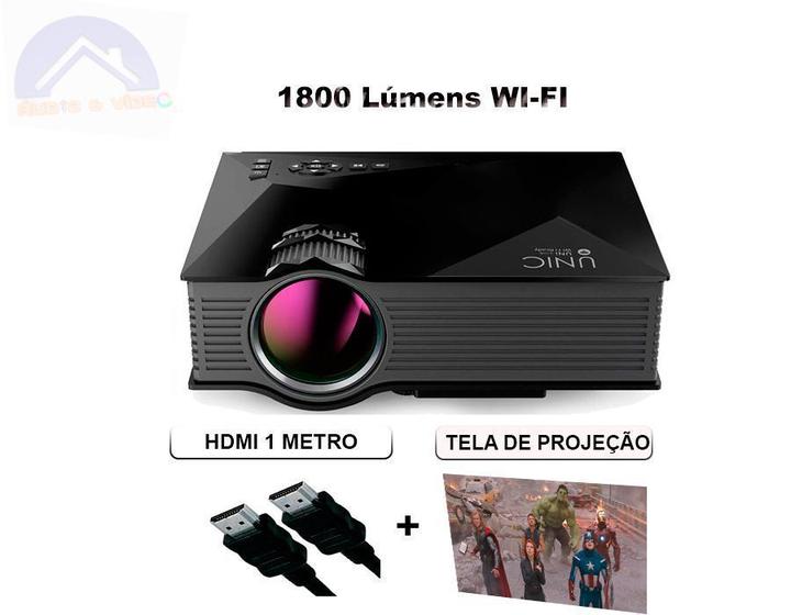 Imagem de Kit Datashow Wifi Projetor Data Show Retro Projetor + Tela Hdmi Av 1800 Lumens Hd