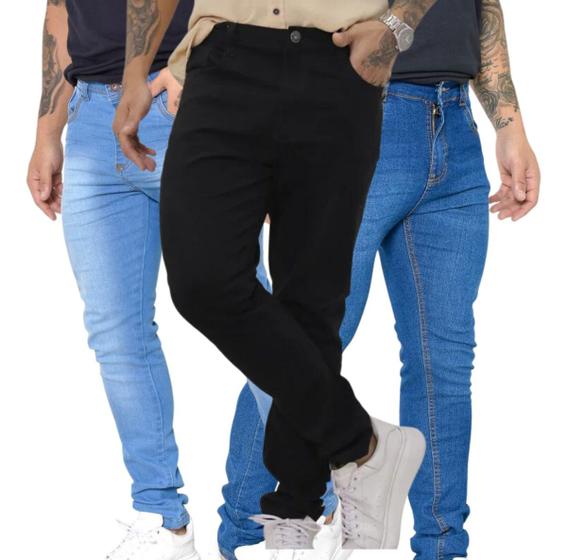 Imagem de Kit de 03 Calça Jeans Masculina Slim Lycra Elastano Premium