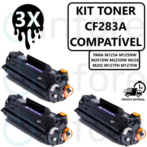 Imagem de Kit de 03 Toner Compatível Para CF283a  cf283a 83A Impressoras M125A M201 M225 M226 M202 M127FN M127FW