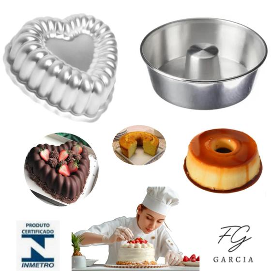 Imagem de Kit De 1 Forma Coração Gomado + 1 Forma de Bolo Pudim Com Cone Canudo