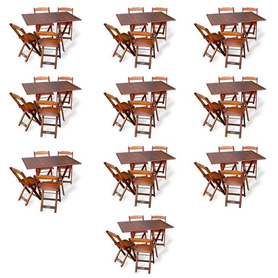 Imagem de Kit De 10 Conjuntos De Mesa Dobrável 70x110 Com 4 Cadeiras Imbuia - Tarimatã