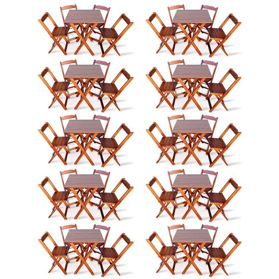 Imagem de Kit De 10 Conjuntos De Mesa Dobrável 70x70 Com 4 Cadeiras Imbuia - Tarimatã