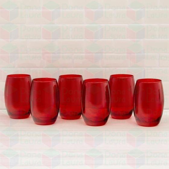 Imagem de Kit de 10 Copo Bellagio de Vidro Vermelho 450ML Redondo Bebidas