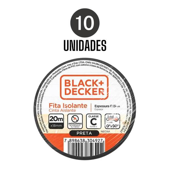 Imagem de Kit de 10 Fita Isolante 20m x 18mm Preta Black+Decker 