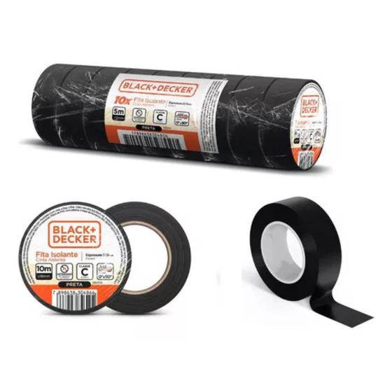 Imagem de Kit de 10 Fitas Isolantes 5m x 18mm Preto Black+Decker 