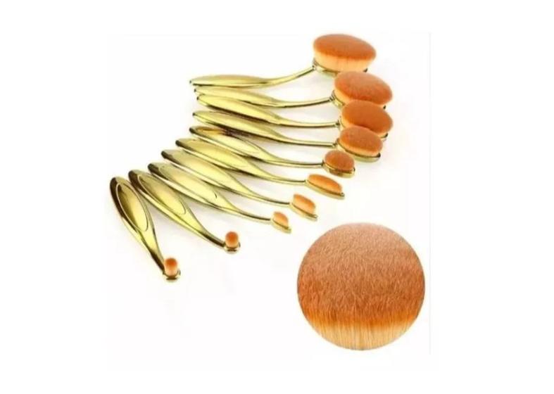 Imagem de Kit De 10 Pincéis Para Maquiagem Magic Make Oval Dourado