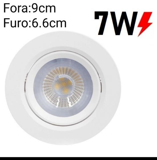 Imagem de Kit de 10 Spot LED Embutir Direcionável Redondo  7W Bivolt  3500K Branco Quente 9cm2.5cm9cm