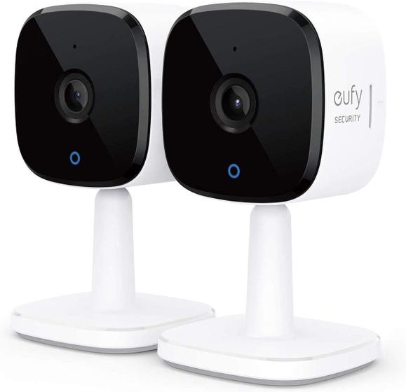 Imagem de Kit de 2 câmeras, eufy security, 2K câmera de segurança interna, câmera plug-in com Wi-Fi, humano e animal de estimação AI, funciona com assistentes de voz, visão noturna, áudio bidirecional, base doméstica não suportada