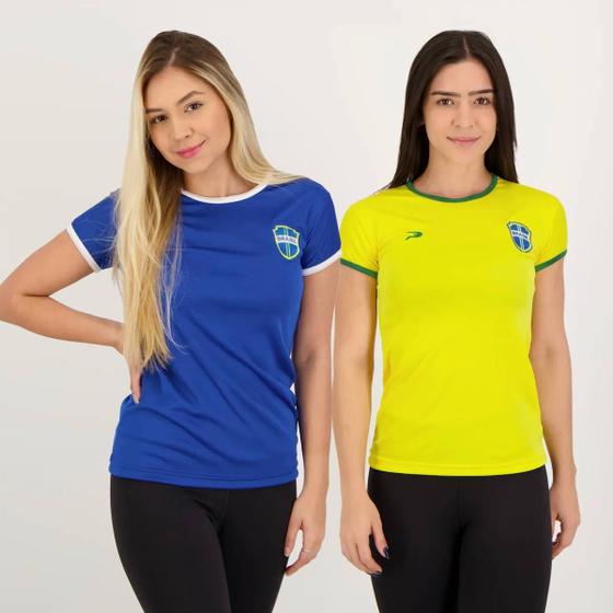 Imagem de Kit de 2 Camisas Placar Brasil Azul e Amarela Feminina