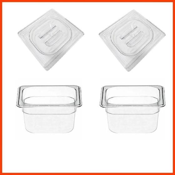 Imagem de Kit de 2 Cubas Gastronômicas Com Tampa Acrilico 1/6 100mm