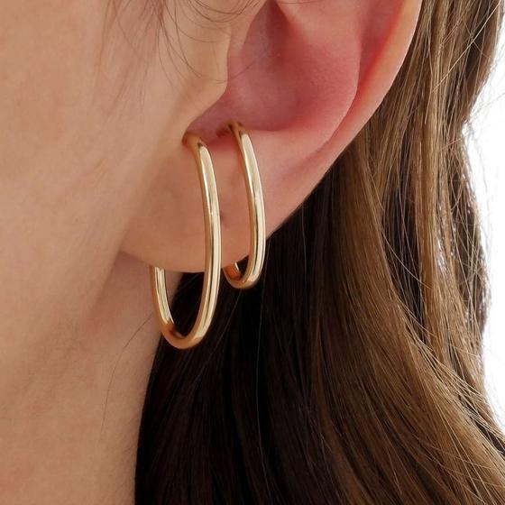 Imagem de Kit de 2 Ear Hook Com Designer Oval Tubo 3mm Gancho Banhado a Ouro 18K