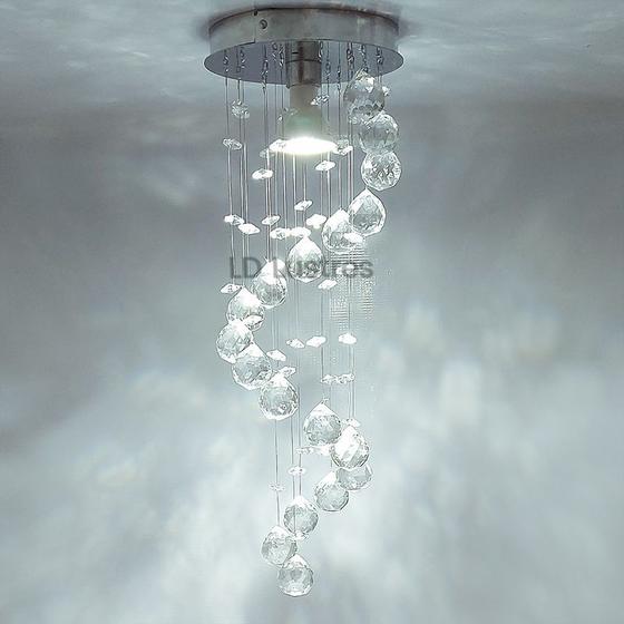 Imagem de KIT de 2 Lustres de Cristal Espiral com 50cm de Altura P/ Balcão de Cozinha Acompanha 2 Lâmpadas