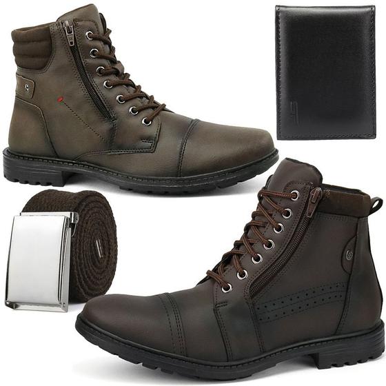 Imagem de Kit de 2 pares de Bota Coturno Casual Masculino com Cinto e Carteira