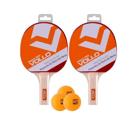 Imagem de Kit de 2 Raquetes de Tênis de Mesa Ping Pong Impact 1000 Vollo  Kit 3 Bolinhas Original Vollo